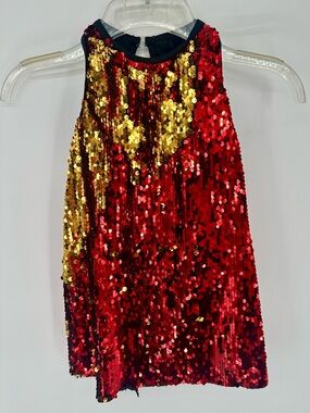 Weissman Red & Gold Sequin Halter Dance Top